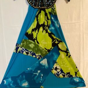 MCM Asymmetrical Sleeveless Blue and Green Blouse